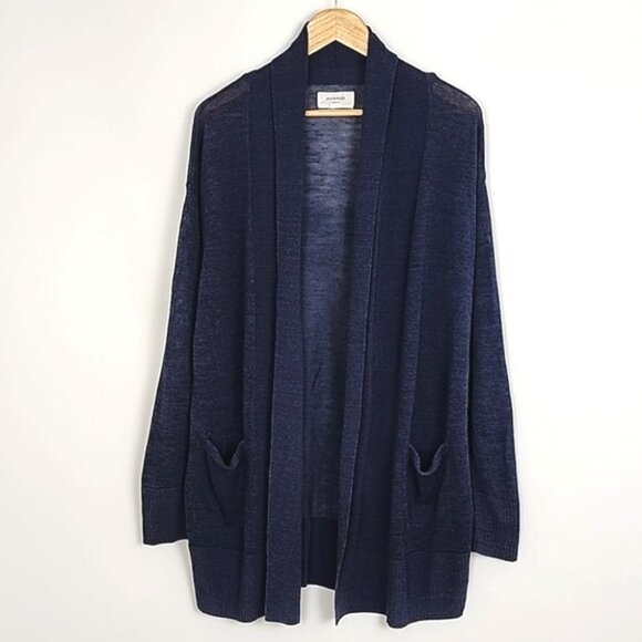 Hudson North Women's Knit Linen Blend Navy Long Open Front Cardigan Pockets Sz M - Picture 3 of 9